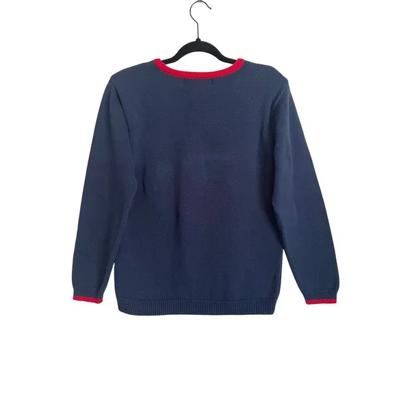 Vintage Red Blue White Cotton Star Knit Sweater Medium Heritage Americana Preppy - Picture 4 of 5